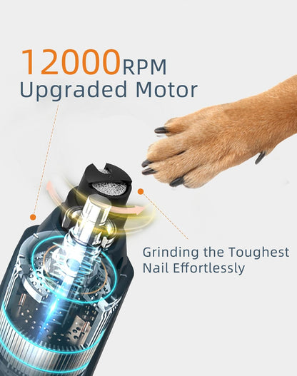 6-Speed Dog Nail Grinder & 3 Grinding Heads Super Quiet 45dB with 2 LED Lights 12000RPM Pet Nail Grinder& 3 Grinding Ports Dog Nail Trimmer for Large Medium Small Dogs with Dust Cap
