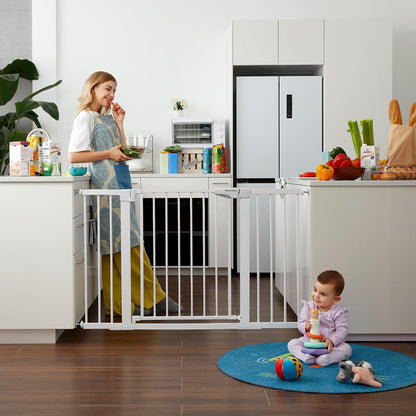 Mumeasy Baby Gate Extra Wide, 29.7-51'' Pressure Mounted Dog Gate with Walk Thru Door, Auto Close Pet Gate for House, Stairs, Doorways,Black