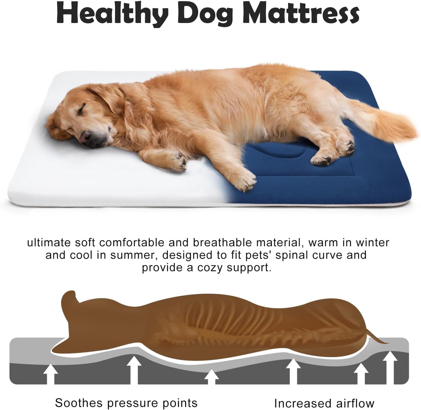 Large Dog Bed Soft Dog Crate Pad Mat 42 in Non-Slip Bottom Washable Dog Sleeping Mattress Pet Beds Cat Bed Kennel Pad, Dark Gray