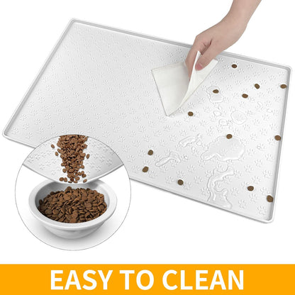 Ptlom Pet Placemat for Dog and Cat, Mat for Prevent Food and Water Overflow, Suitable for Small, Medium and Big Pet, 18" 12", Grey, Silicone