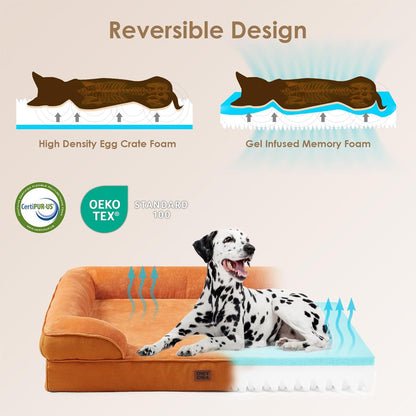 EHEYCIGA Orthopedic Dog Beds for Extra Large Dogs 44x32Inch, Waterproof Memory Foam XL Pet Bed with Sides, Non-Slip and Egg-Crate Foam Big Dog Couch Bed with Washable Removable Cover, Grey