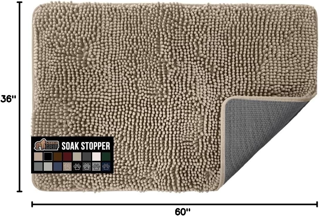 GORILLA GRIP SoakSTOPPER Dog Door Mat, 30x20 Machine Washable Rug Absorbent Doormat Captures Moisture Mud Dirt, Quick Dry Soft Chenille Entryway Rugs Indoor Entrance Mats for Dog Paws, Paw Grey