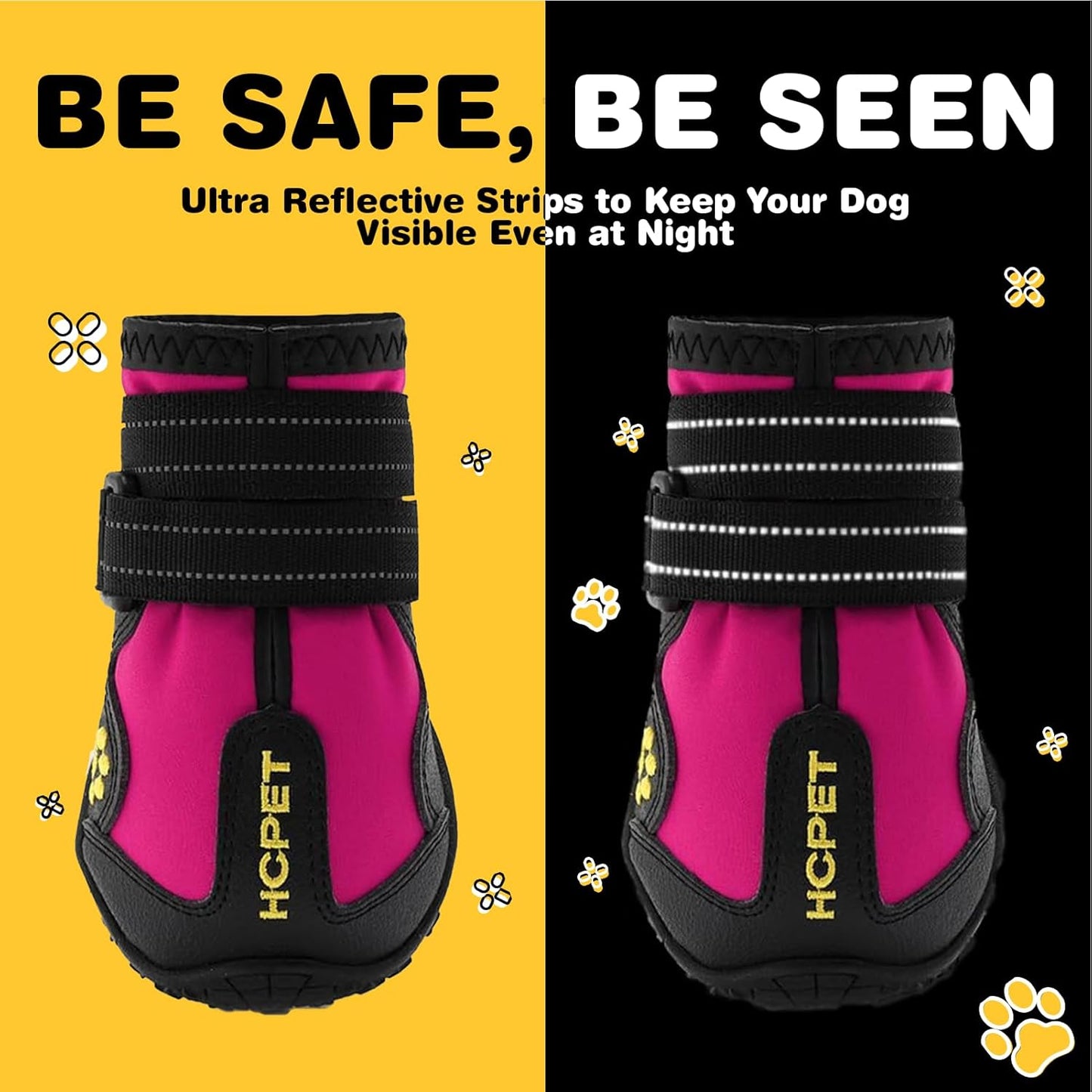 Hcpet Dog Boots, Dog Shoes for Large Dogs, Medium Dog Boots & Paw Protectors, Anti-Slip Dog Booties for Hot Pavement Winter Snow Hiking with Reflective Straps Black Size 6