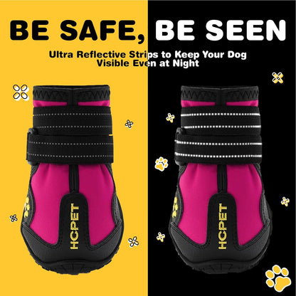 Hcpet Dog Boots, Dog Shoes for Large Dogs, Medium Dog Boots & Paw Protectors, Anti-Slip Dog Booties for Hot Pavement Winter Snow Hiking with Reflective Straps Black Size 6