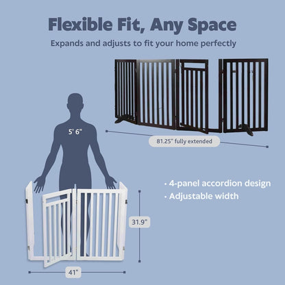 Trixie Freestanding 4-Panel Pet Gate, 31.5-in Tall Foldable Indoor Dog Barrier Fence, 81.2-in Max Width with Walk-Thru-Door, White