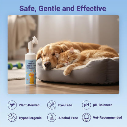 Paw Cleaner for Dogs and Cats, No-Rinse Puppy Paw Washer, Larger 7oz Dog Foaming Foot Cleanser with Scrubber Brush for Dirty Paws, Safe and Hypoallergenic, Dog Essential and Grooming Supplies