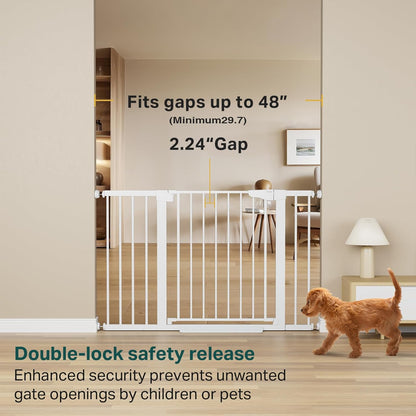 Cumbor 36.6-64" Extra Wide Baby Gate for Stairs, Dog Gates for Doorways, Auto-Close Pet Gate Indoor, Pressure Mounted Walk Through Safety Child Gate for Kids Toddler, Tall Pet Puppy Fence Gate, Brown