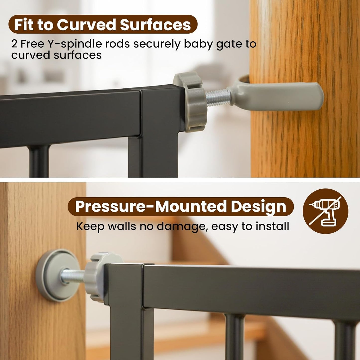 Baby Gate for Stairs, 29.7-40.6" Auto Close Dog Gate Indoor for Doorways, Dual-Lock Design, Adjustable Pet Gate No Drilling with Walk Thru Door for Hallways, Stroller Friendly, Black
