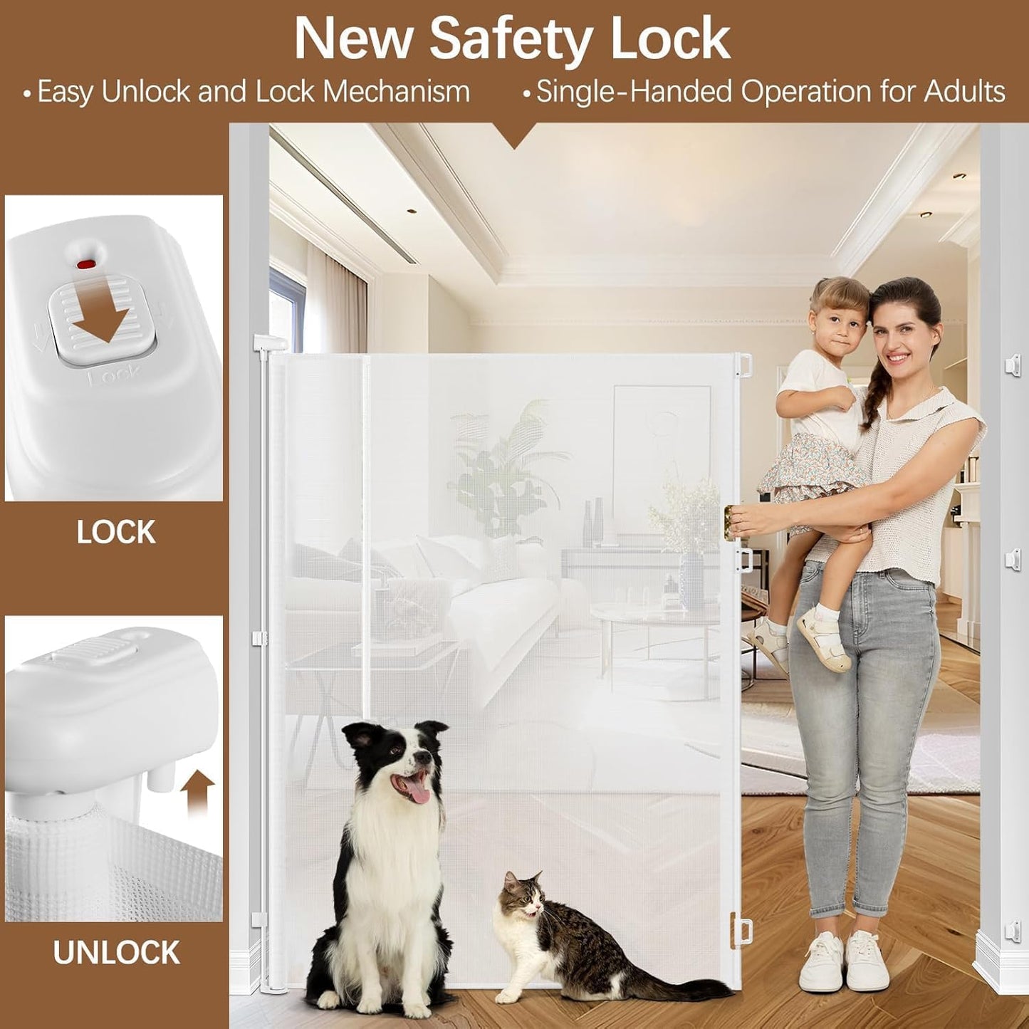 Reinforced 60 Inch Extra Tall Cat Gate Retractable Dog Gate - No Jumping Over/Crawling Under, 55" Wide Retractable Baby Gates for Cats with Reinforced Rods, 5ft Tall Dog Gate Indoor Cat Barrier/Black