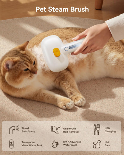 ROJECO 3-in-1 Pet Steam Brush for Cats&Dogs - Detangling Comb with Adjustable Mist, Handheld Deshedding Grooming Tool for Long/Short Hair, Massage Brush & Shedding Control Gift,Cordless,Pink