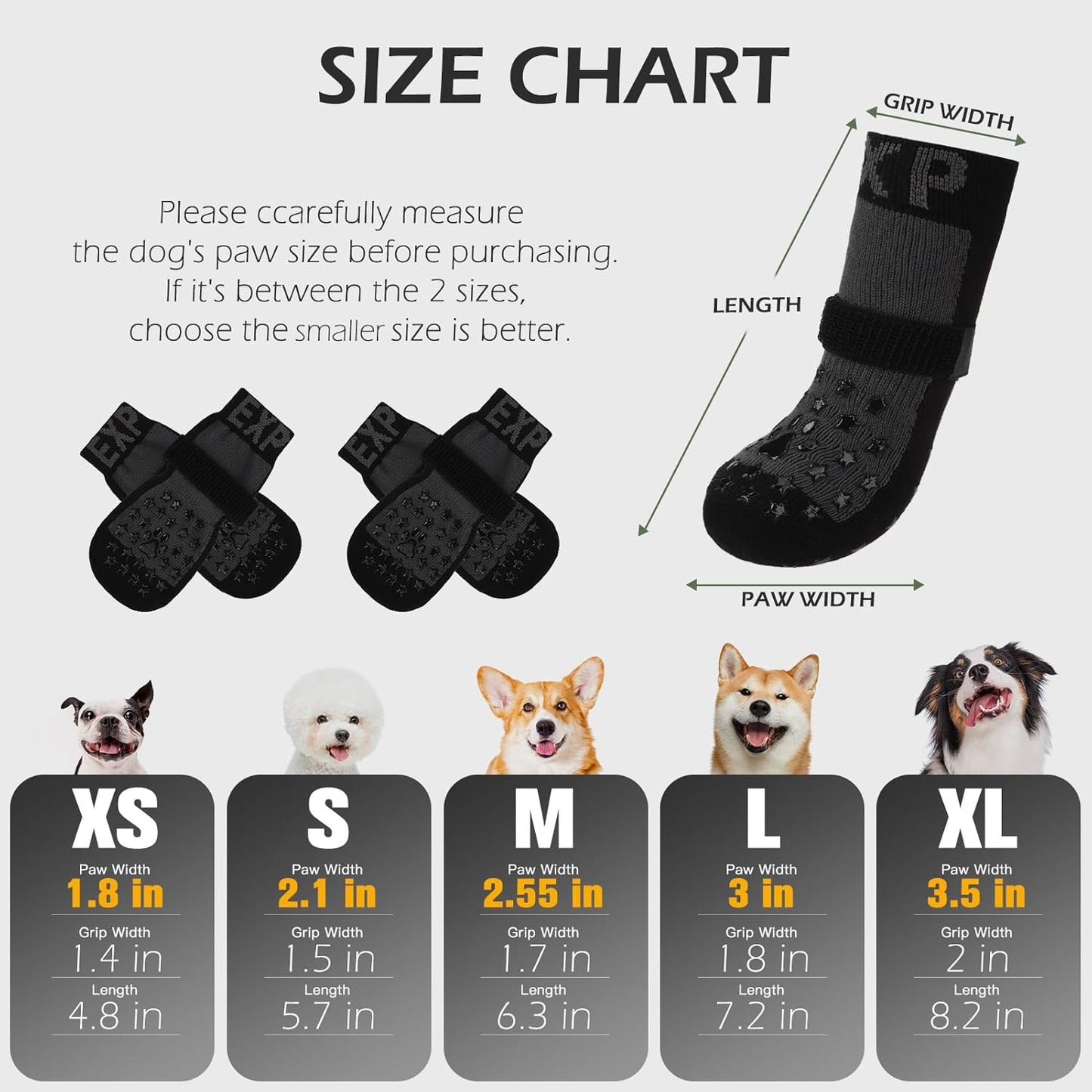 EXPAWLORER Anti Slip Dog Socks to Prevent Licking Paws, Dog Shoes for Hot Pavement, Booties for Hardwood Floors, Dog Boots & Paw Protectors with Grippers for Small Medium Large Senior Dogs Black