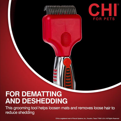 CHI for Dogs 2 in 1 Dematting and Deshedding Rake, Dual Head Dog Grooming Tool with Wide Tooth Dematting Rake and Fine Deshedding Rake, Detangler Comb for Thick Double and Long Dog Coat
