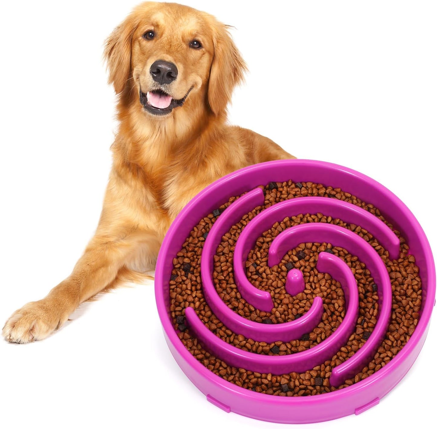 Slow Feeder Maze Puzzle Bowl - Large Dog Non Slip Interactive Food Dishes - Bloat Stop, Choking Prevention - Pink