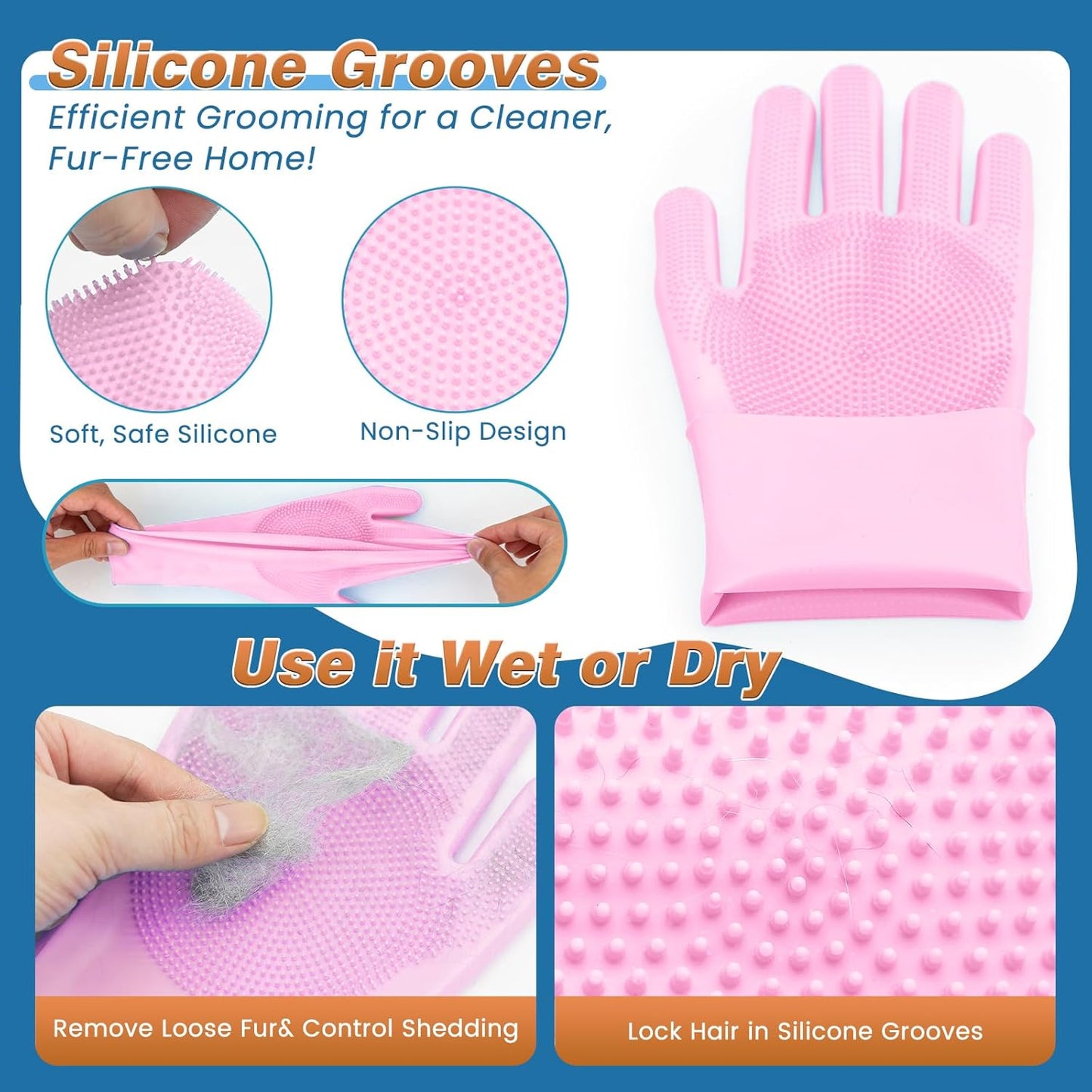 7PCS Dog Washing Gloves | Dog Bath Brush | Storage Bag | Dog Finger Toothbrush for Short & Long Haired Dogs & Cats | Efficient Deshedding Bathing & Massaging, Suitable for Pets (Sage Green)