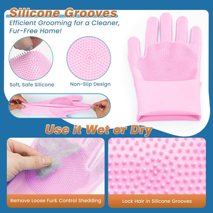 7PCS Dog Washing Gloves | Dog Bath Brush | Storage Bag | Dog Finger Toothbrush for Short & Long Haired Dogs & Cats | Efficient Deshedding Bathing & Massaging, Suitable for Pets (Sage Green)