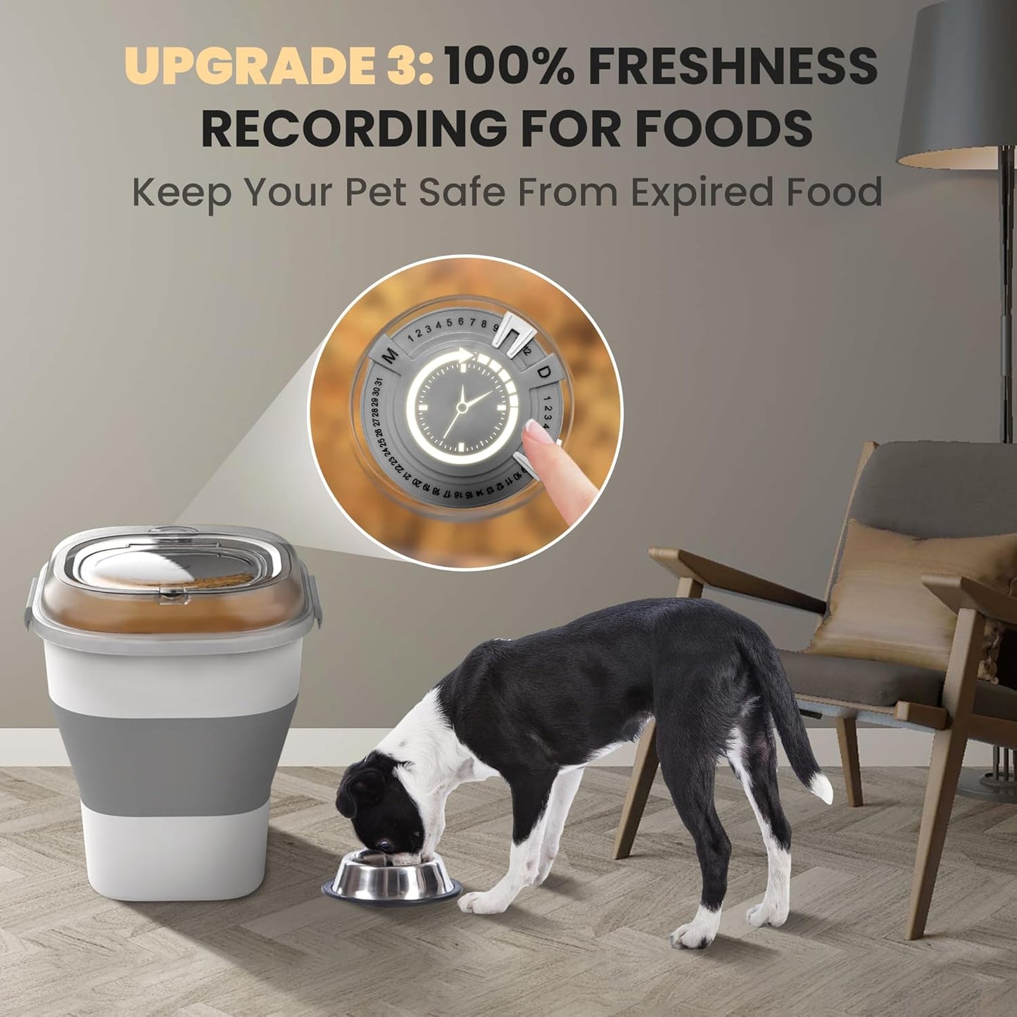 20-23 Lbs Dog Food Storage Container, Collapsible Dog Food Container with Transparent Airtight Lid,Multifunctional Pet Food Storage Container for Dog Cat,Rice,Flour,Pet Food Scoop and Dog Bowl