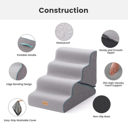 Gardner Pet 4-Step Dog Stairs for Small Dogs 18.5" H, Curved 4-Step Pet Stairs, Dog Steps for High Bed (18-20 in), Couch with Durable Non-Slip Waterproof Fabric Cover and CertiPUR-US Certified Foam
