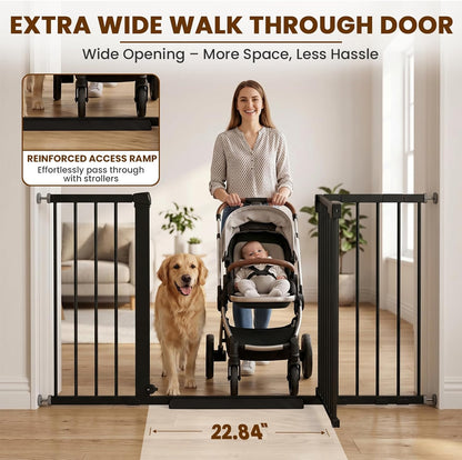 Mumeasy 36" High Extra Tall Dog Gate, 29.6"-40.5" Wide Pressure Mounted Tall Baby Gate for Dog, Auto Close Pet Gate with Door for Stairs,Doorways,House,Black