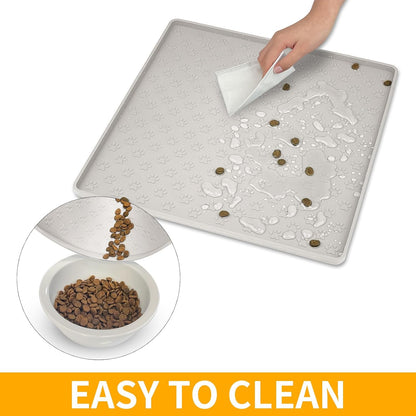 Ptlom Pet Placemat for Dog and Cat, Mat for Prevent Food and Water Overflow, Suitable for Small, Medium and Big Pet, 18" 12", Grey, Silicone