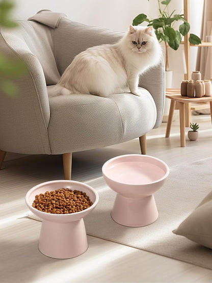 LoeJan Elevated Cat Food and Water Bowls Set, Extra Wide and Raised Ceramic Bowls, Anti-Vomit Whisker-Free Pressure Cat Feeder for Kittens to Adult Cats and Small Dogs (White, Water Bowl)