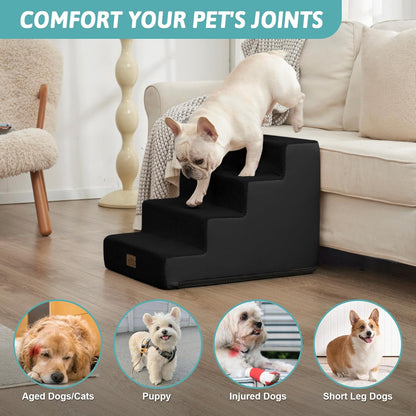COZY KISS Dog Stairs for Small Dogs, 4 Tier Wider Pet Stairs for Couch and Beds, 17.7" H Non-Slip Dog Steps for Old Cats, Puppy, Small Medium Dogs, 17.7x23.6x17.7 inch, Beige