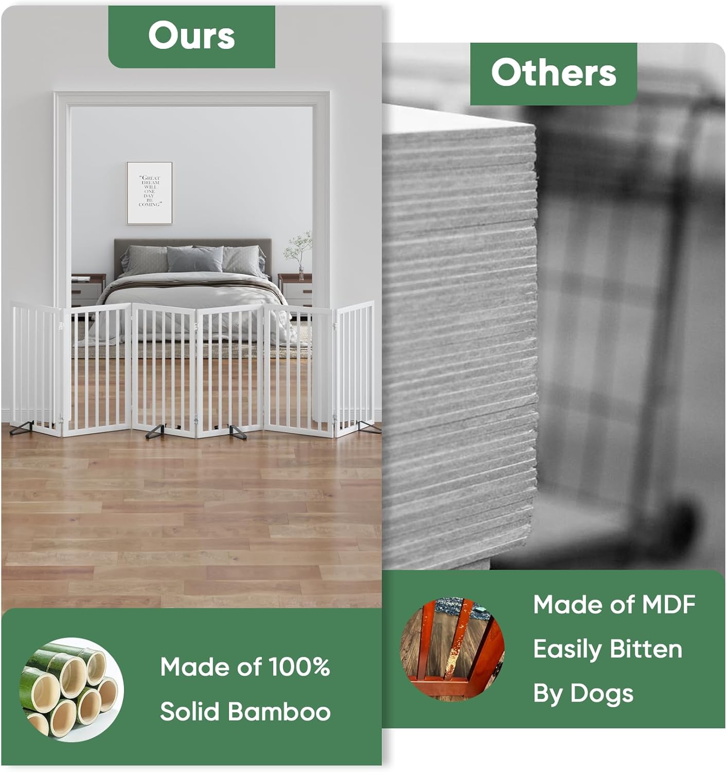 Freestanding Foldable Dog Gate - 4 Panel Room Divider with Metal Support Feet (Black)