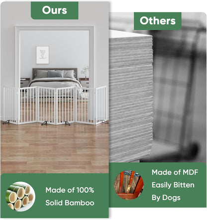 Freestanding Foldable Dog Gate - 4 Panel Room Divider with Metal Support Feet (Black)
