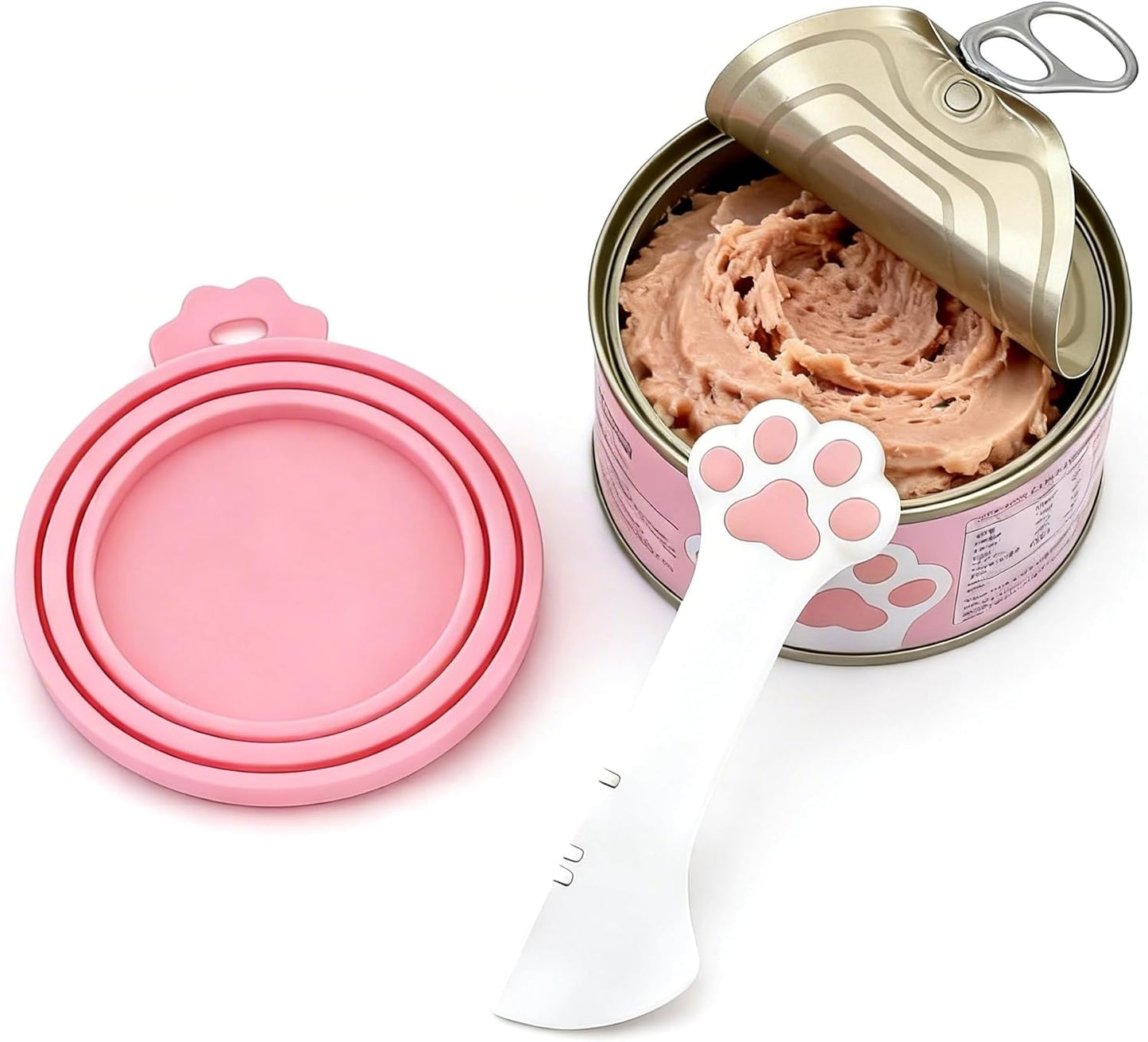 Pet Food Can Lids And Spoon,Pet Food Can Covers, One Fit 3 Standard Size Cans,For Dog And Cat Food Cans,Pink