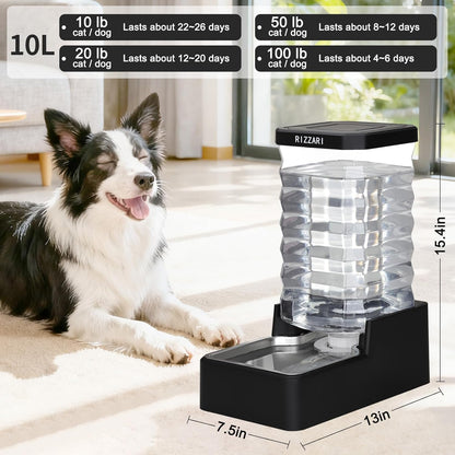 RIZZARI 10L Stainless Steel Dog Water Dispenser – Large Capacity Gravity Auto-Refill Waterer with Anti-Tip Design for Large Dogs, Ideal for Living Rooms, Offices & Indoor Pet Spaces