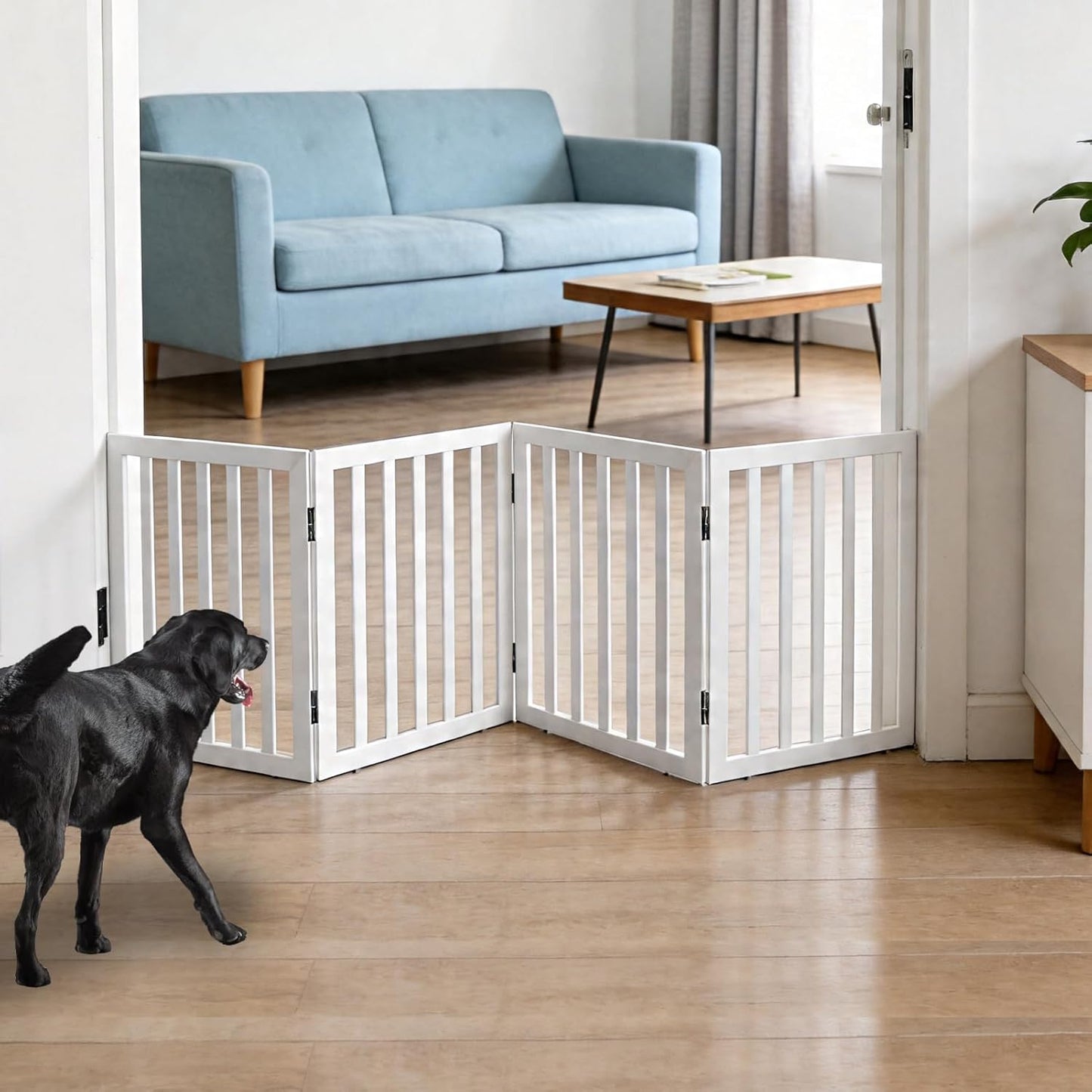 Dog Gate Indoor, Freestanding Dog Fence for The House, Doorways, Hallways,or Stairs,Pet Gate Foldable Wooden,Expandable 24" Height 3 Panels,White