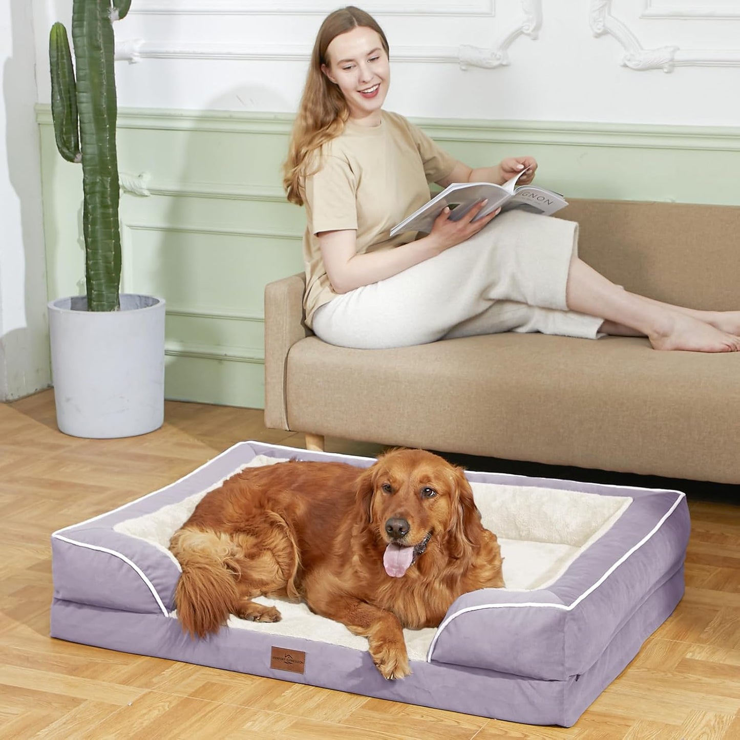 Comfort Expression Orthopedic Dog Bed for Extra Large Dogs 42x30 Inch, Waterproof Egg Crate Foam XL Pet Bed with Removable Bolsters, Dog Couch with Washable Cover & Non-Slip Bottom, Grey - Colors A