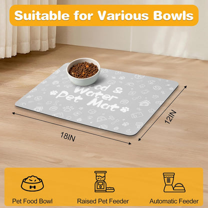 Pet Feeding Mat,Dog Cat Mat for Food and Water,Dog Bowl Waterproof Placemat with Rubber Backing,Absorbent Quick Dry Water Dispenser Mat for Pet（Dark Gray 12"×18"）