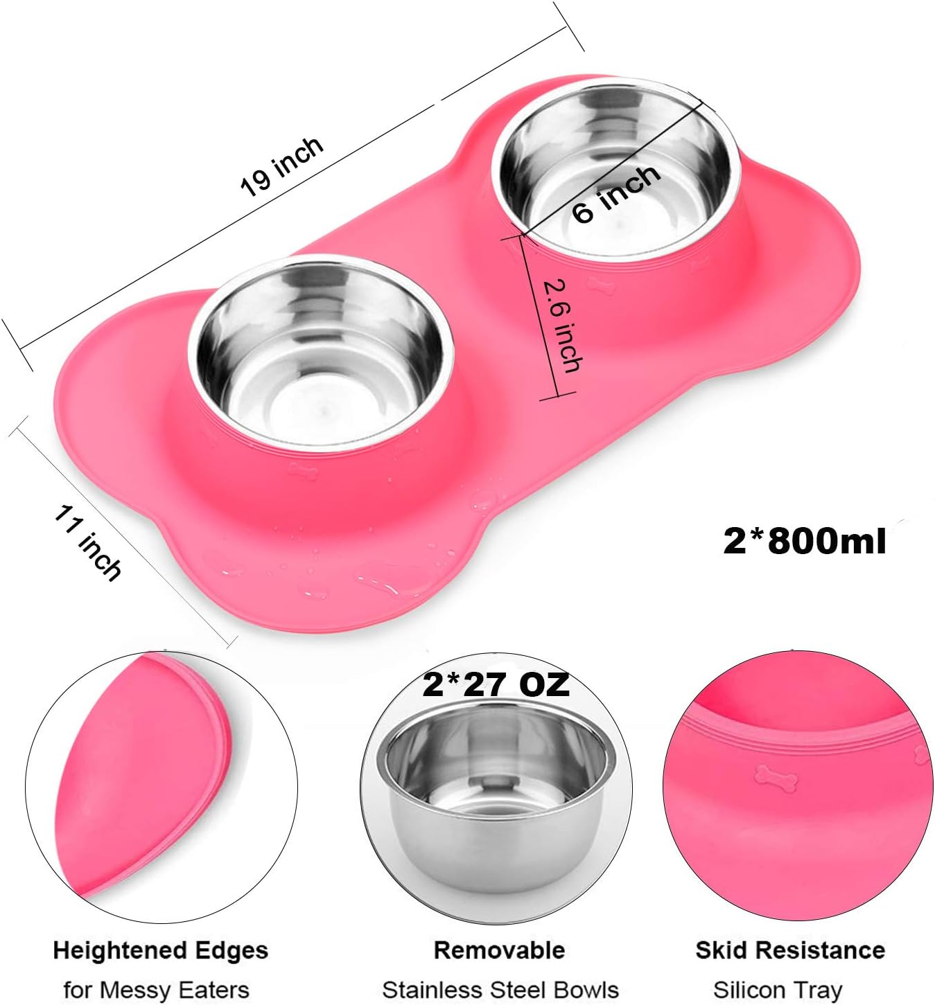 AsFrost Dog Food Bowls Stainless Steel & Water Dish with No-Spill and Non-Skid, Feeder Bowls with Dog Food Dish for Small Medium Large Size,Dogs,Cats,Puppy Pets, Black, 12oz