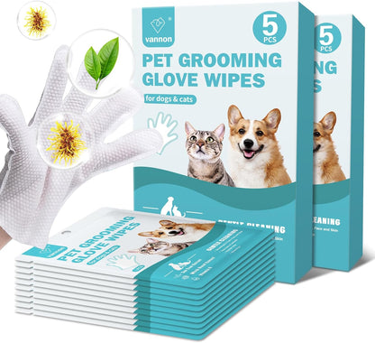 Vannon Extra Thick Pet Bathing Wipes for Dogs & Cats, Cleaning & Odor-Controlling Grooming Gloves, Nourish Fur Glove Wipes for Daily Care and Traveling, Rinse Free, Unscented, 6 PCS