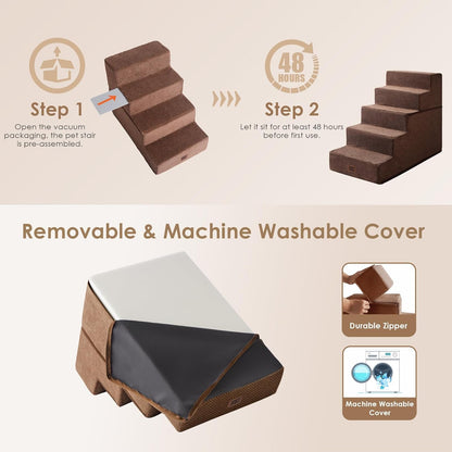 EHEYCIGA Dog Stairs for High Bed 22.5" H, 5-Step Dog Steps for Bed, Pet Steps for Small Dogs and Cats, Non-Slip Balanced Pet Ramp Indoor, Grey