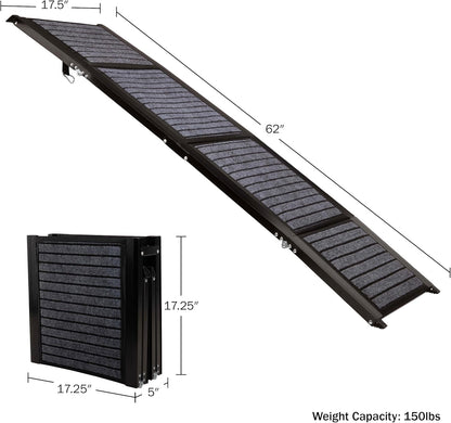 Dog Ramp - 62” x 17.5” Folding Dog Ramp for Car, Truck, SUV, or RV - Portable Ramps for Large Pets with Non-Slip Rug Surface - Pet Travel Accessories by PETMAKER (Black)
