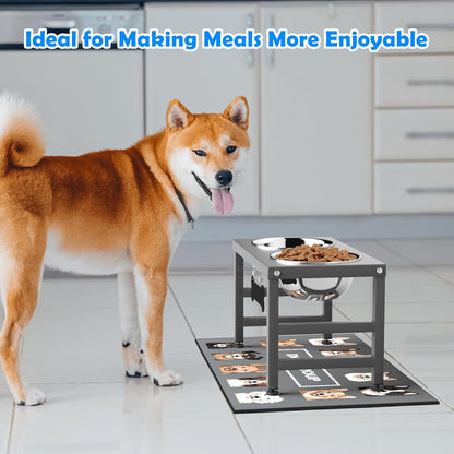ADENGL Elevated Dog Bowls, 10" Tall Height, Raised Bowl Stand with 2 Stainless Steel Food Feeder Bowls (58oz) and Spill-Proof Mat for Medium Large and Small Breeds