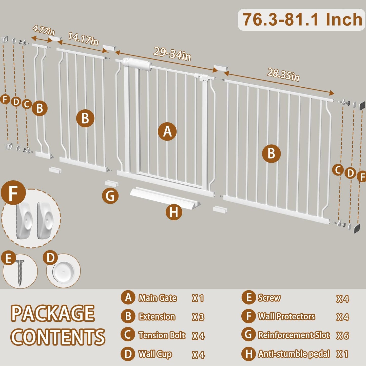 Fairy Baby Extra Wide Baby Gate for Dogs Pressure Monuted Safety Gate for Living Room, Fits 62 Inch to 67 Inch with No Drill Auto Close Dog Gate for Doorways, White