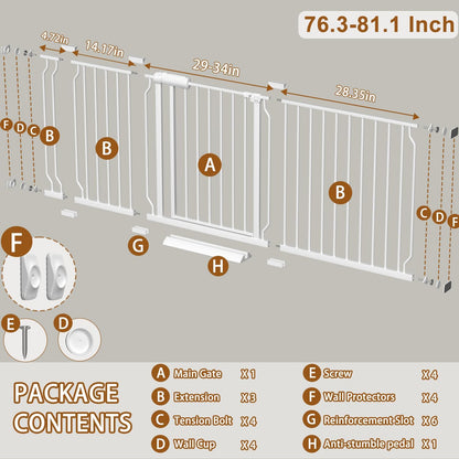 Fairy Baby Extra Wide Baby Gate for Dogs Pressure Monuted Safety Gate for Living Room, Fits 62 Inch to 67 Inch with No Drill Auto Close Dog Gate for Doorways, White