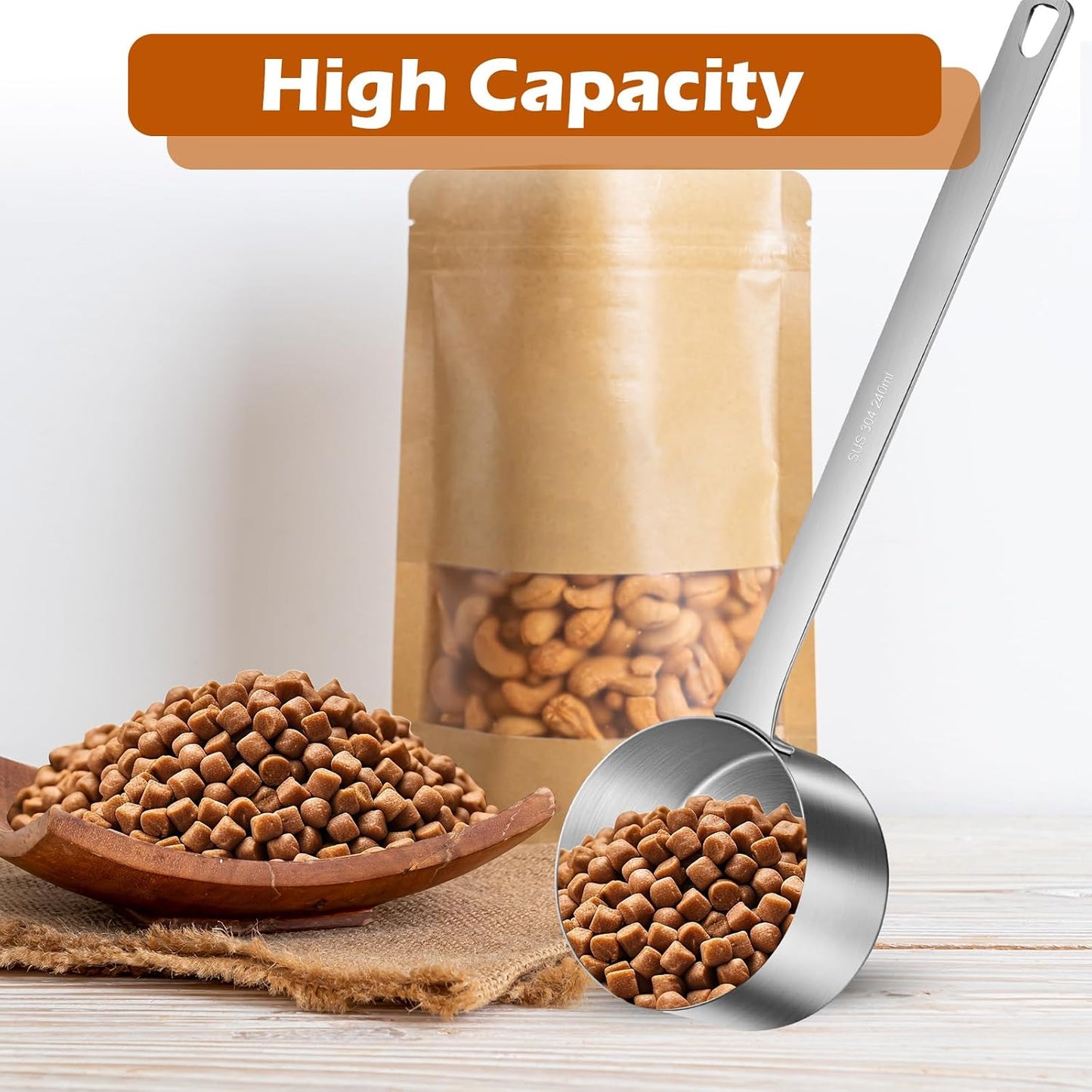 1 Cup Dog Food Scoop,Scoop for Dog Foods with 7.8'' Long Handle,Stainless Steel Dog Food Measuring Cups for Pet Foods,Easy to Clean (1CUP)