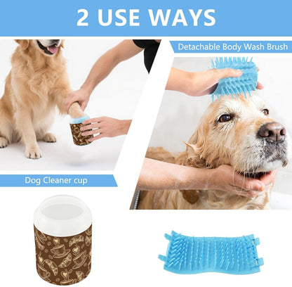 Coffee Brown Print Dog Paw Cleaner Cup with Soft Silicone Brush, Lightweight Portable Small Muddy Paw Washer for Dogs, Easy to Use Pet Foot Cleaner
