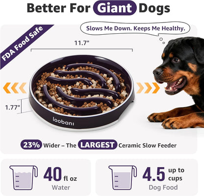 LOOBANI Slow Feeder Dog Bowls - 3.5 Cups Ceramic Slow Feeder Dog Bowls for Large Dogs, Slow Feeding Easy-Grip Handles, Perfect for Fast Eaters Goldens, Labradors & Huskies (L, Purple)