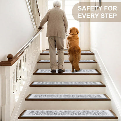 Non Slip Stair Treads for Wooden Steps Indoor, Dark Grey, 15pcs, 30"X8", Soft Carpet Mat, Machine Washable Boho Carpet Treads with Reusable Adhesive Backing, Safety Stair Tread for Dogs, Kids, Elders