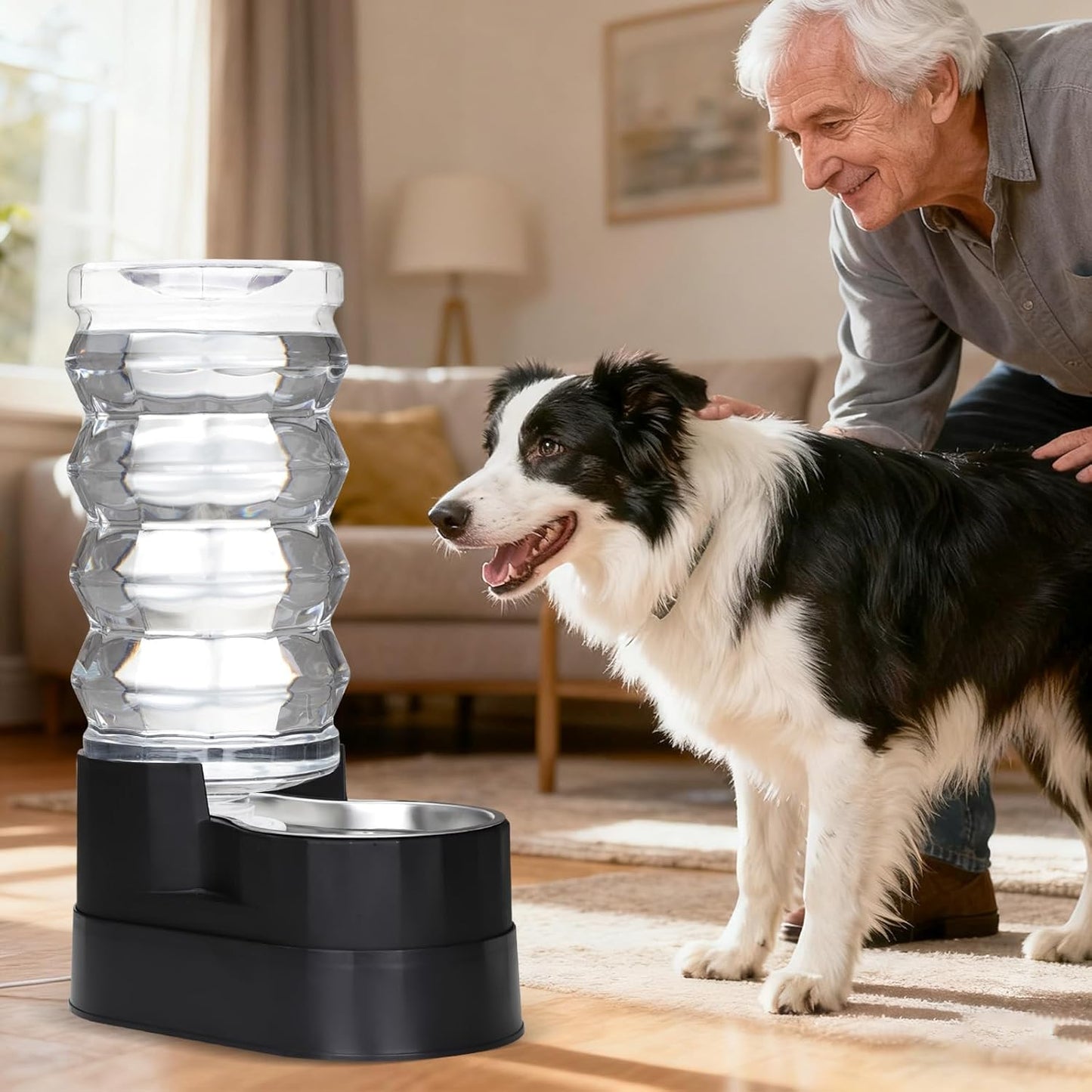 RIZZARI 8L Elevated Pet Water Dispenser – Stainless Steel Gravity Waterer with Auto-Refill Design for Medium and Large Dogs & Senior Pets -Comfortable Drinking Height for Living Rooms,Multi-Pet Homes