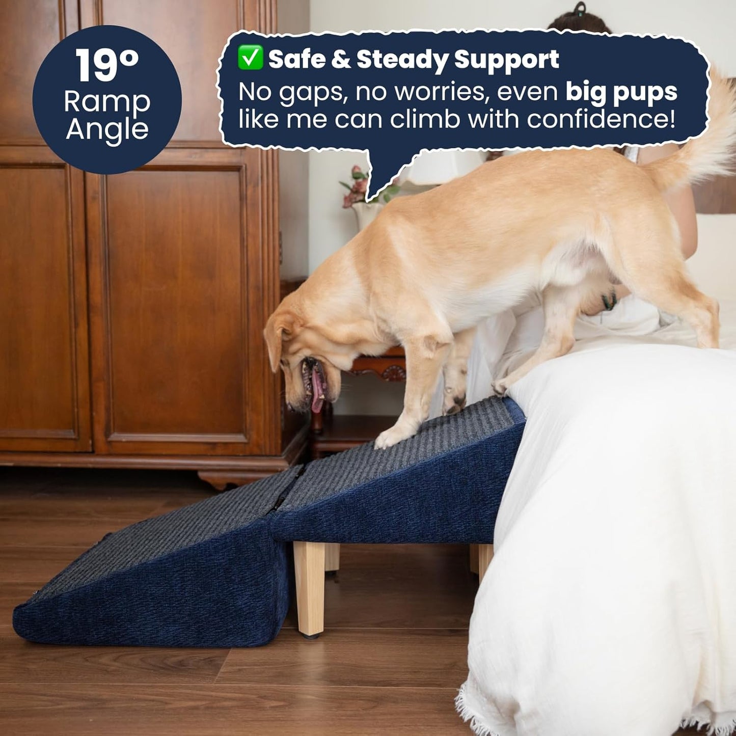 3-in-1 Dog Ramp 18.9"×17.7"×18.9" with Storage – Pet Stairs for Senior & Injured Dogs & Cats, Hidden Storage Footstool, Ottoman Anti-Slip, Supports 220 lbs for Beds & Sofas (Blue-pro)