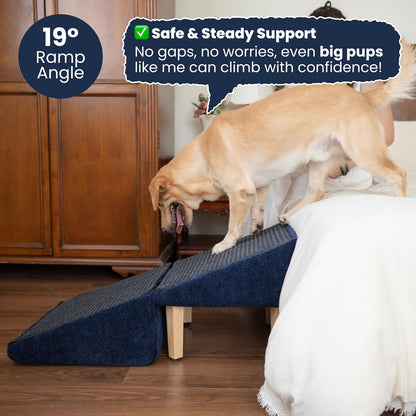 3-in-1 Dog Ramp 18.9"×17.7"×18.9" with Storage – Pet Stairs for Senior & Injured Dogs & Cats, Hidden Storage Footstool, Ottoman Anti-Slip, Supports 220 lbs for Beds & Sofas (Blue-pro)