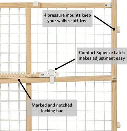 MidWest Homes for Pets Wire Mesh Pet Safety Gate, Dog Gate Expands From 29 - 50 Inches Wide, 32 Inches Tall, Wood, Powder Coated Wire