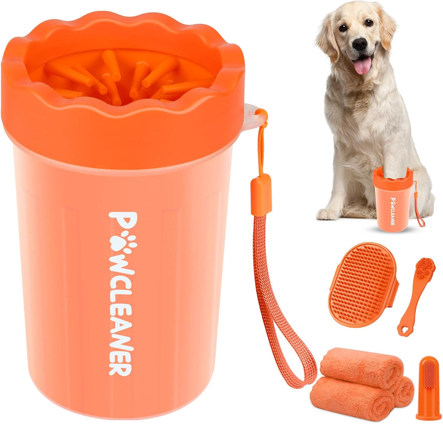 Professional 7 in 1 Dog Paw Cleaner for Dogs & Cats - Includes 1 Portable Paw Washer, 1 Bath Brush, 2 Dog Toothbrushes and 3 Absorbent Towels Note: Fits Paws up to 2 Inches Wide (Small, Blue)