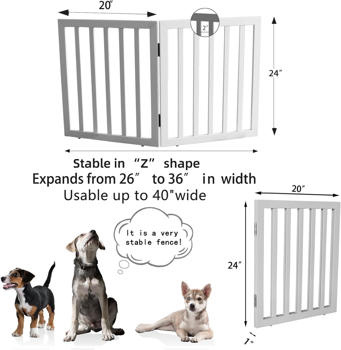 ZJSF Freestanding Indoor Dog Gate for House Foldable Wood Brown Puppy Gate for Doorways Pet Gate for Stairs Extra Wide Pet Fence 24" Height 2 Panels
