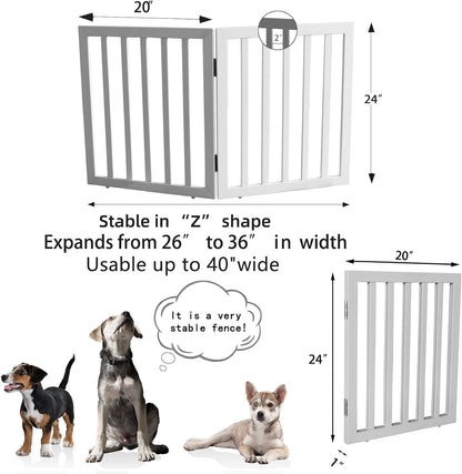 ZJSF Freestanding Indoor Dog Gate for House Foldable Wood Brown Puppy Gate for Doorways Pet Gate for Stairs Extra Wide Pet Fence 24" Height 2 Panels